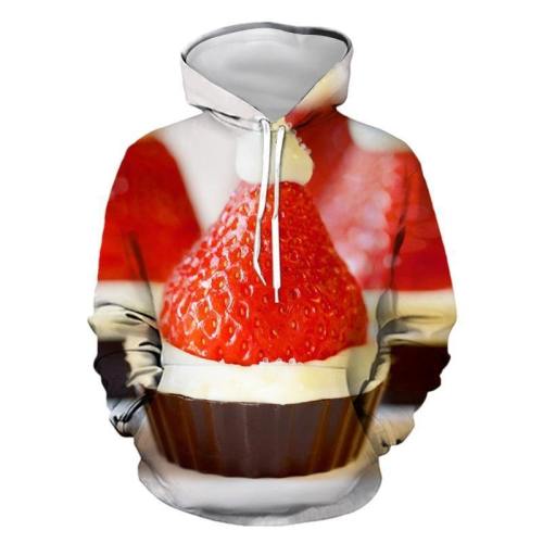 Mens Hoodies 3D Graphic Printed Christmas Strawberry Cake Pullover