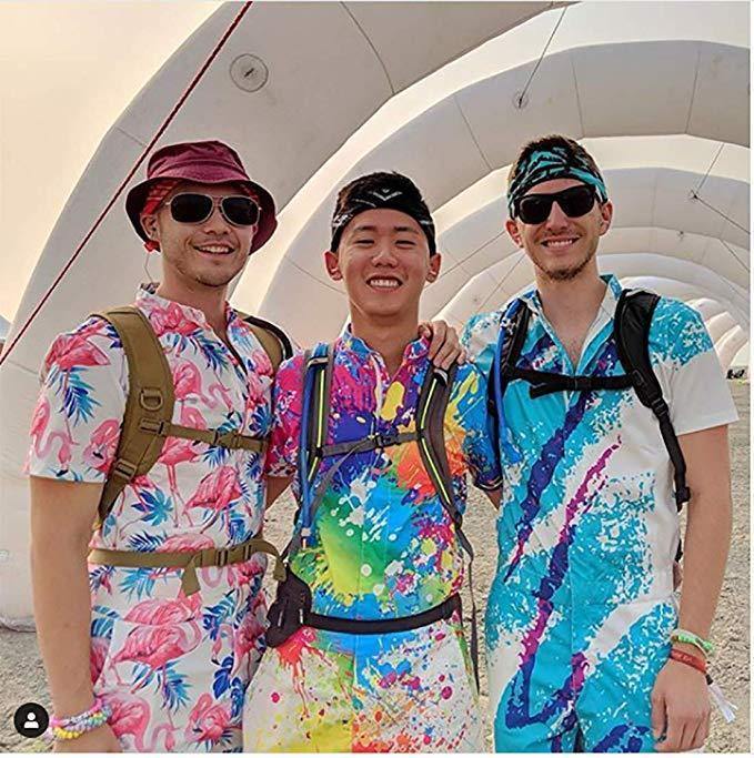 Mens Rompers Jazzy 90S Paper Cup Printing Jumpsuit