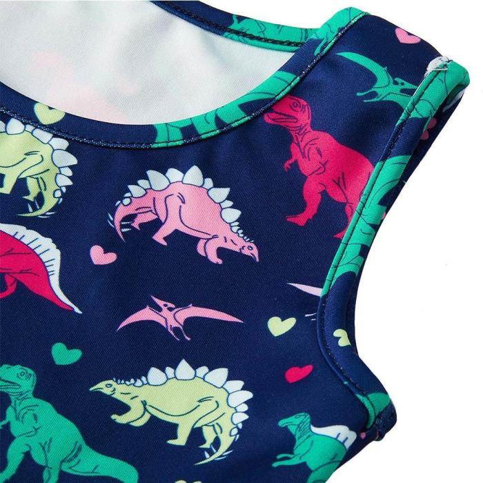 Toddler Girls Summer Dress Dinosaur Sleeveless Casual Dress