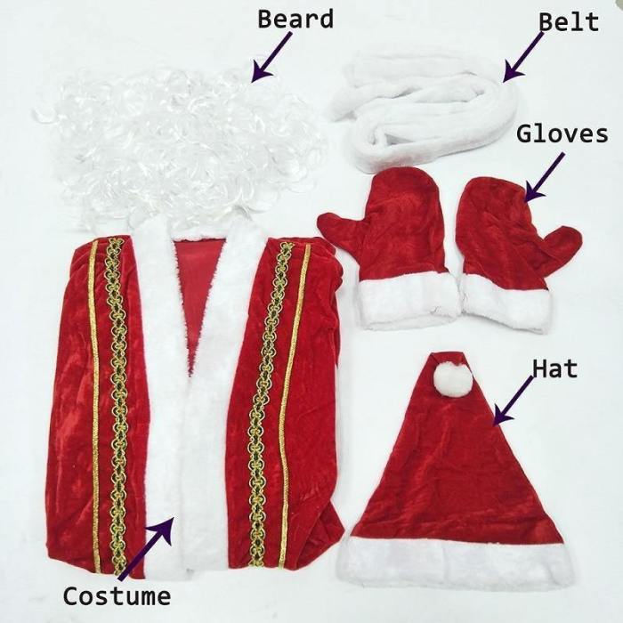 Russia Christmas Santa Claus Costume Cosplay Santa Claus Clothes Fancy Dress In Christmas Men 5Pcs/Lot Costume Suit For Adults