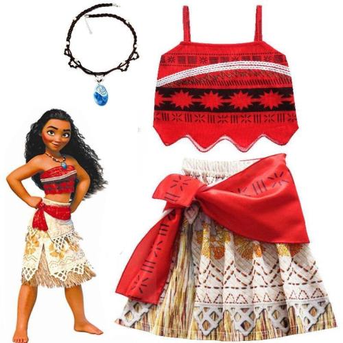 Vaiana Princess Moana Dress With Necklace Halloween Cosplay Costumes