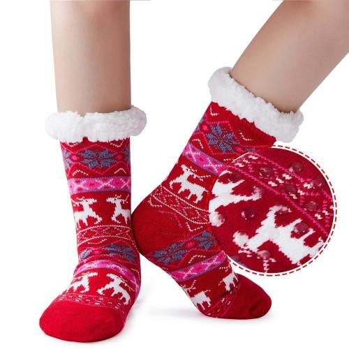 Women'S Xmas Slipper Socks Winter Super Soft Warm Cozy Fuzzy Snowflake Deer Fleece-Lined Christmas Gift With Grippers Socks