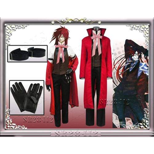 Black Butler Death Shinigami Grell Sutcliff Cosplay Red Uniform Outfit Glasses Carnaval Costumes