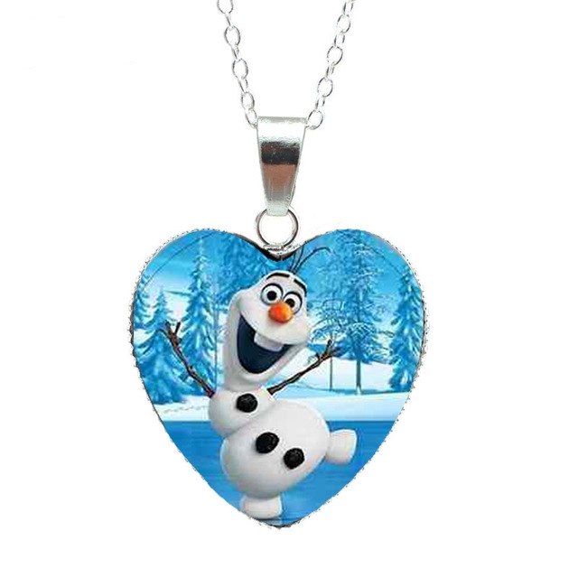 Princess Elsa Anna Olaf Chains Glass Dome Heart Pendant Necklace
