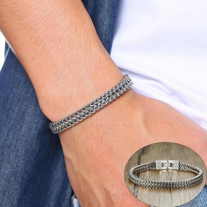 Stainless Steel Double Curb Chain Bracelet For Men