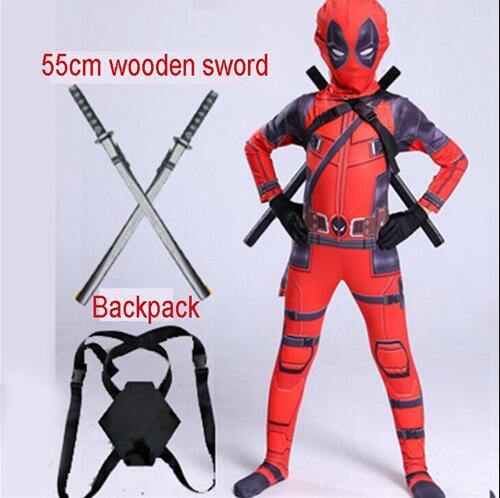 Deadpool Costume For Kids Boys Halloween Cosplay With Swords Gloves