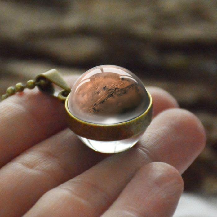 Stunning And Unique Round Glass Planet Pendant Necklace