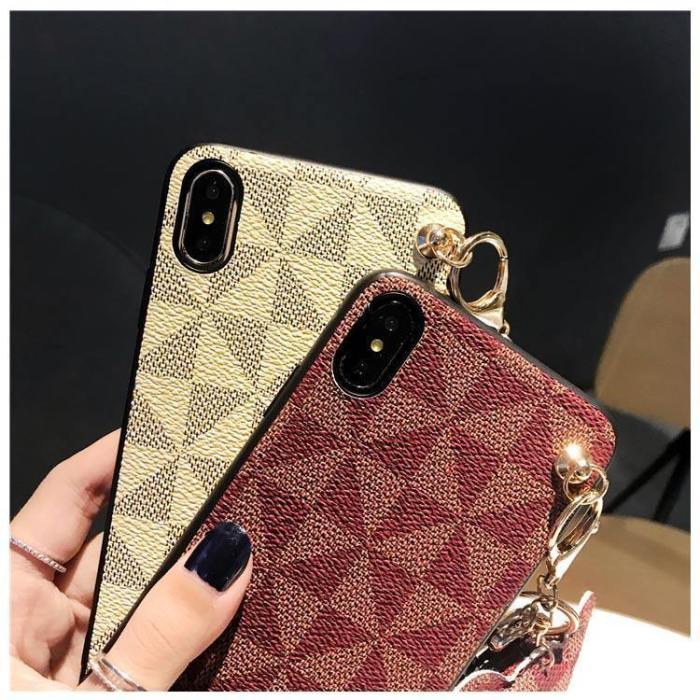 Luxury Pattern Leather Phone Case With Hanging Bear Hand Strap