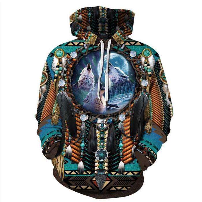 Mens Hoodies 3D Graphic Printed Indian Style Pullover
