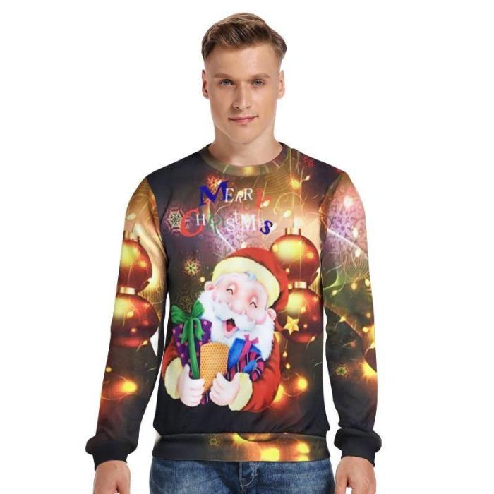 Mens Pullover Sweatshirt 3D Printed Christmas Cute Santa Claus Long Sleeve Shirts