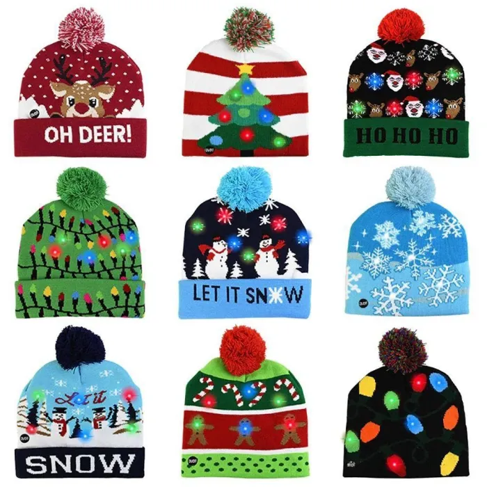 Christmas Beanie Hat With Colorful Led Lights