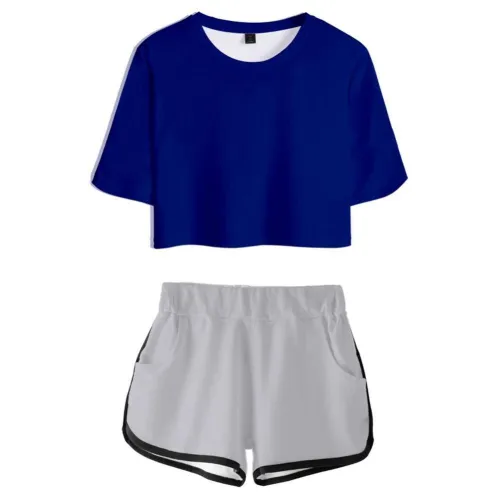 Women Naruto Crop Top Sets Uchiha Sasuke Cosplay Short Sleeve T-Shirt Shorts 2 Pieces Sets Casual Clothes
