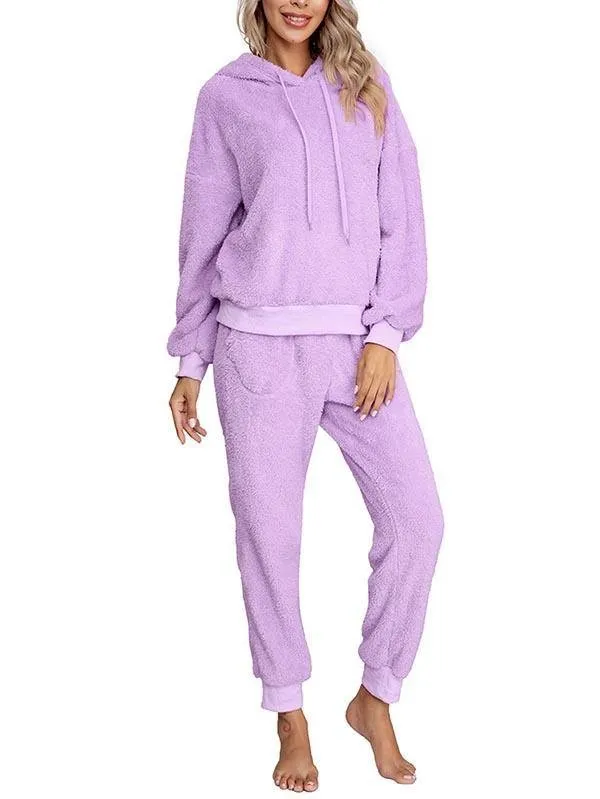 Fluffy Hoodie And Jogger Pants Pajamas Set Sleepwear