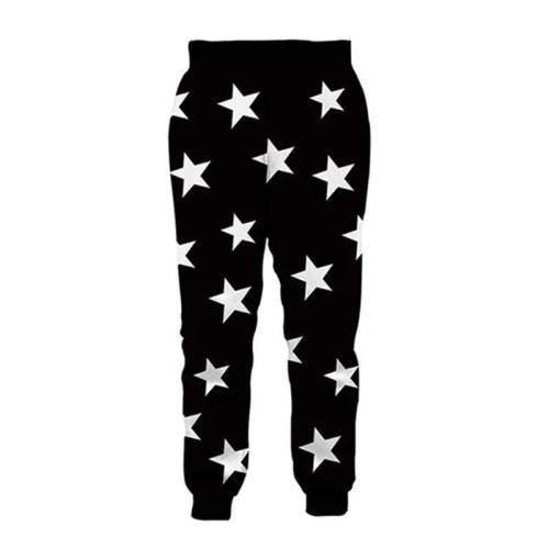 Mens Jogger Pants 3D Printing White Stars Pattern Trousers