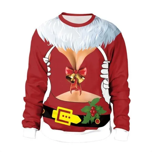 Mens Red Pullover Sweatshirt 3D Graphic Printing Christmas Bell Pattern