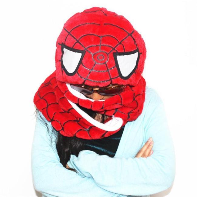 Spider Man Cosplay Kigurumi Winter Warm Plush Hat Combine Cap Scarf And Glove