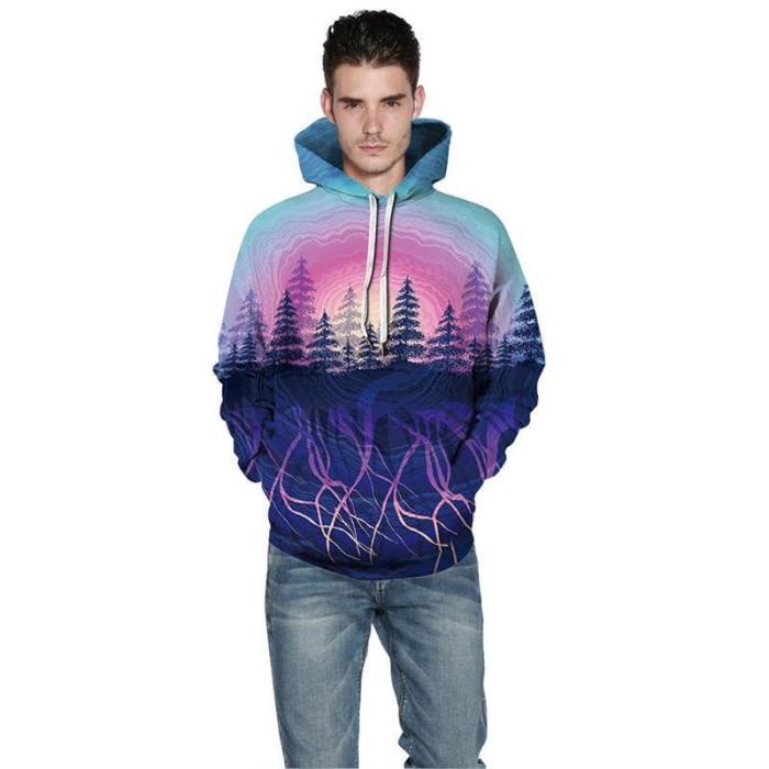 Mens Hoodies 3D Printed Forest Tree Printing Pattern Sweatshirts