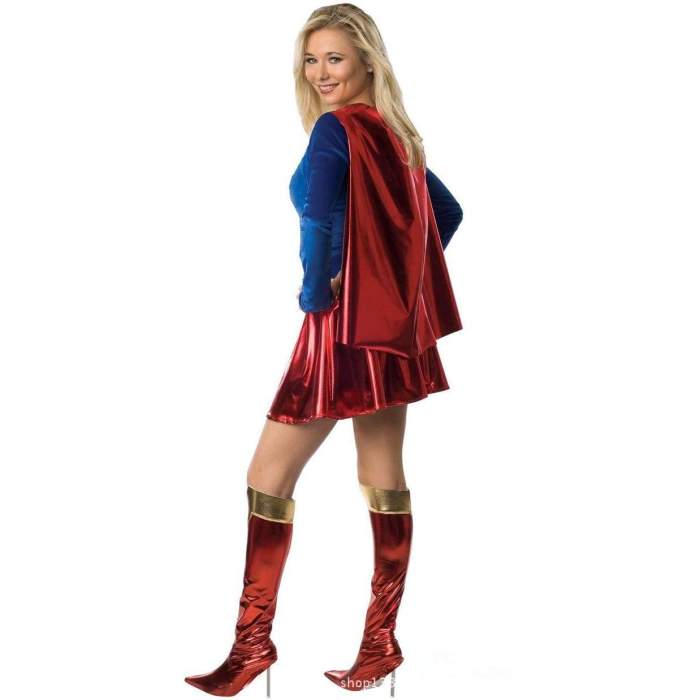 Sexy Slim Superwoman Halloween Cosplay Costume Wonder Woman Costume Long Sleeve Dress with Shawl + Boot Cover Adult Uniforms