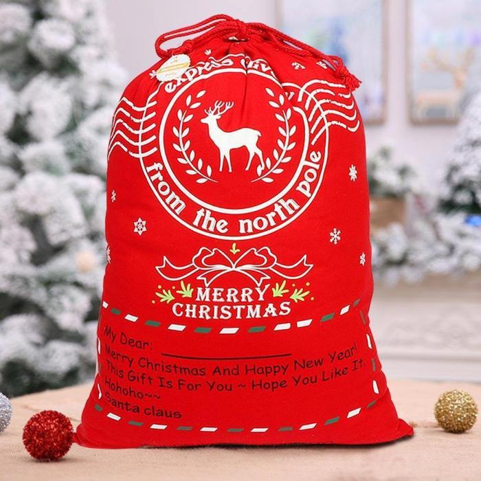 Ourwarm 1Pcs Christmas Santa Sack Deer Drawstring Canvas Santa Bag New Year Christmas Decorations For Home Stockings Gift Bag