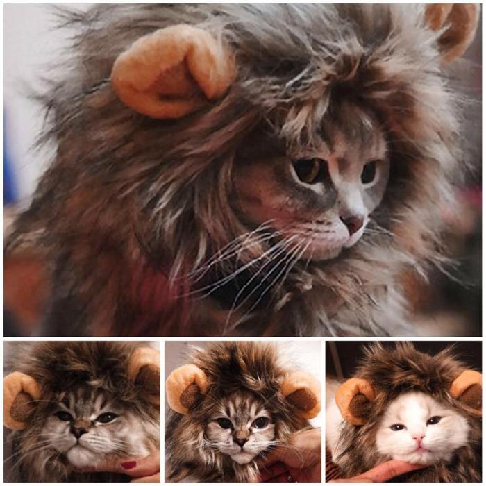 Pets Cat Costume Lion Mane Wig Cap Hat For Cat Dog Halloween Cosplay