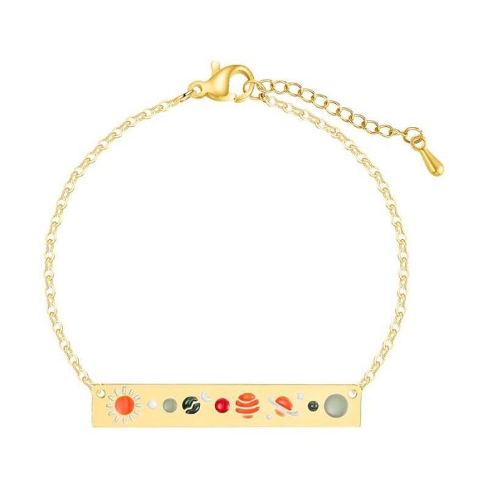 Dainty Solar System Bar Necklace And Bracelet