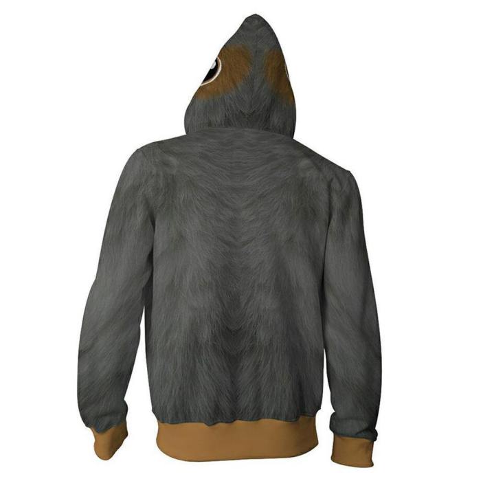 Unisex Porg Bird Hoodies Star Wars Zip Up 3D Print Jacket Sweatshirt