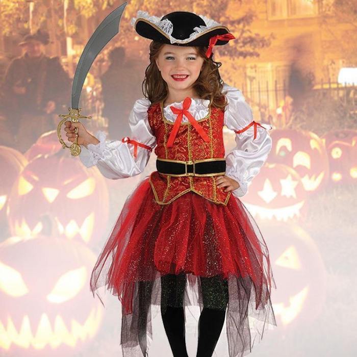 New Halloween Christmas Gift Pirate Costumes Girls Party Cosplay Costume For Children Kids Clothes Performance Kindergarten