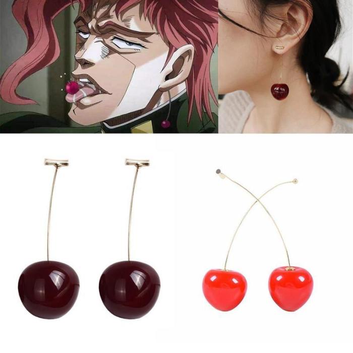 Jojo'S Bizarre Adventure Kakyoin Noriaki Cherry Earring Stud Jewelry