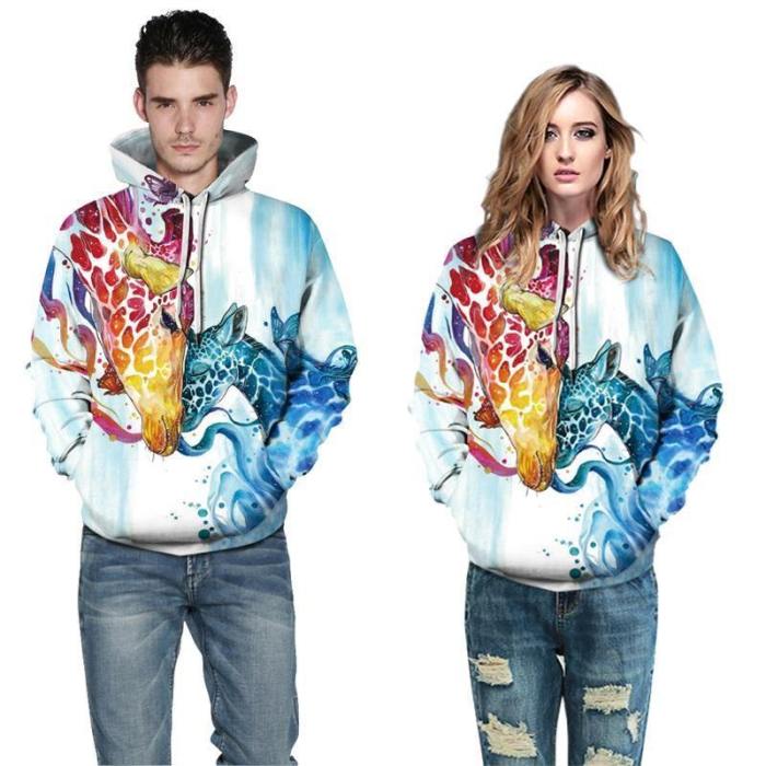 Mens Hoodies 3D Printed Deer Head Printing Hooded