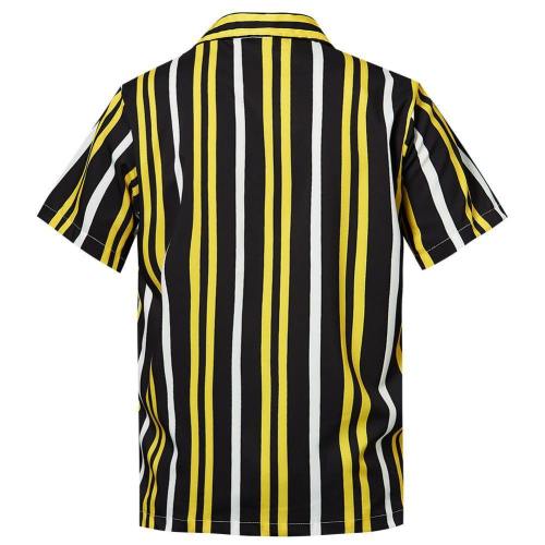Men'S Hawaiian Shirt Black Yellow Stripes Printing