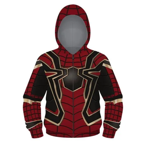 Kids Novelty Hoodie Spide-Man Full-Zip Hooded Tops Cozy Sweatshirt