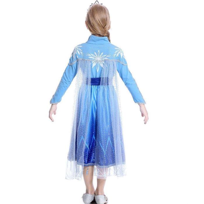 New Girl Elsa 2 Dress Snow Queen Princess Costumes Long Seelve Blue Outfit Dress Children'S Party Dress