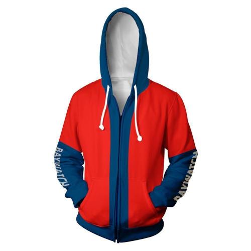 Unisex Tv Series Hoodies Baywatch Lifeguard Zip Up 3D Print Jacket Sweatshirt