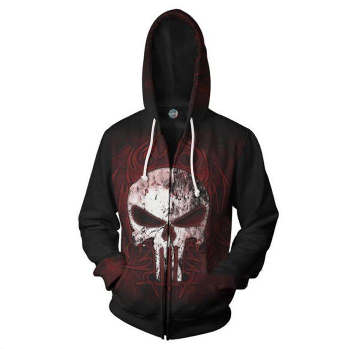 Unisex Punisher Hoodies Zip Up 3D Print Jacket Sweatshirt Style B