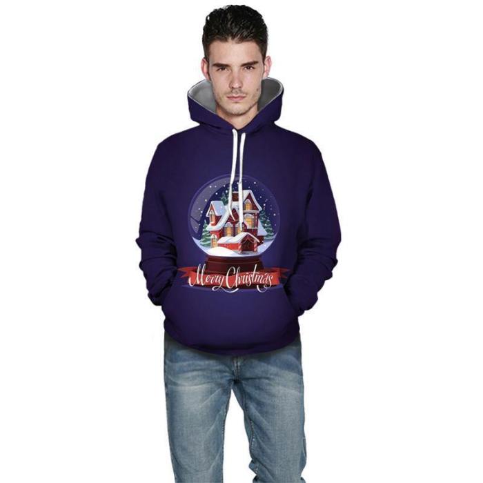 Mens Hoodies 3D Graphic Printed Christmas House Pullover