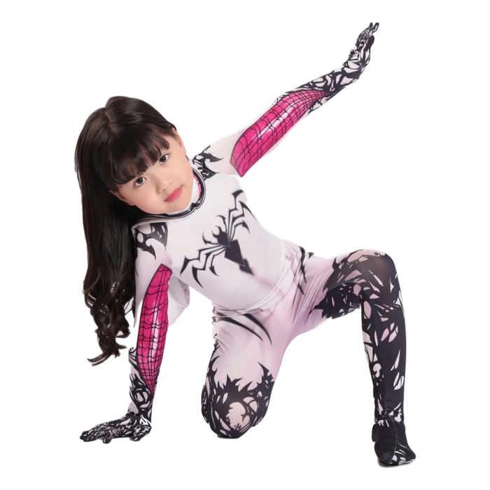 Girls Ghost Spider Gwen Stacy Cosplay Costume Zentai Bodysuit Jumpsuit