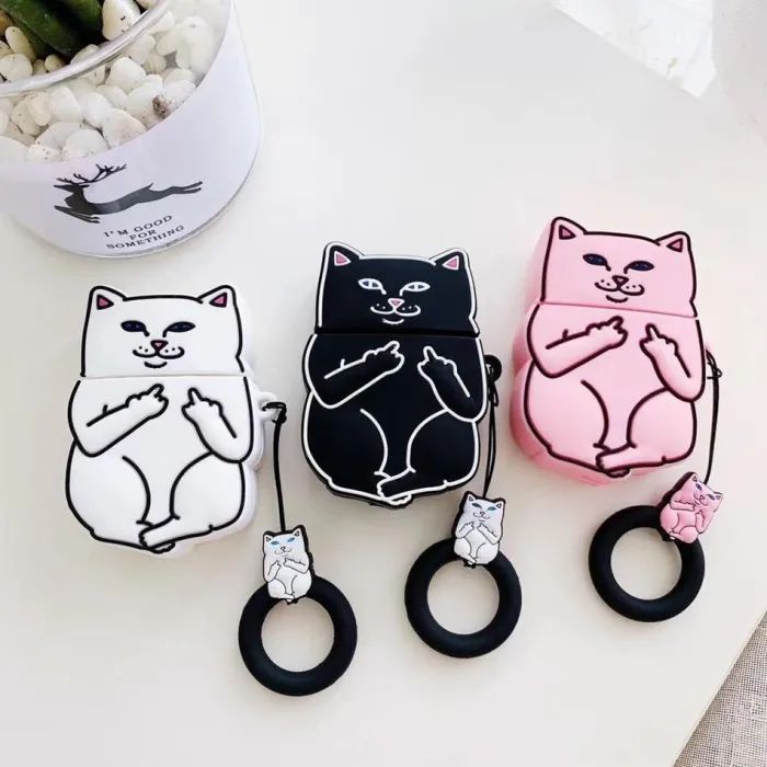 Funny Cat Apple Airpods Protective Case Cover With Matching Key Ring