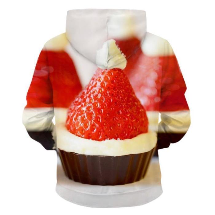 Mens Hoodies 3D Graphic Printed Christmas Strawberry Cake Pullover