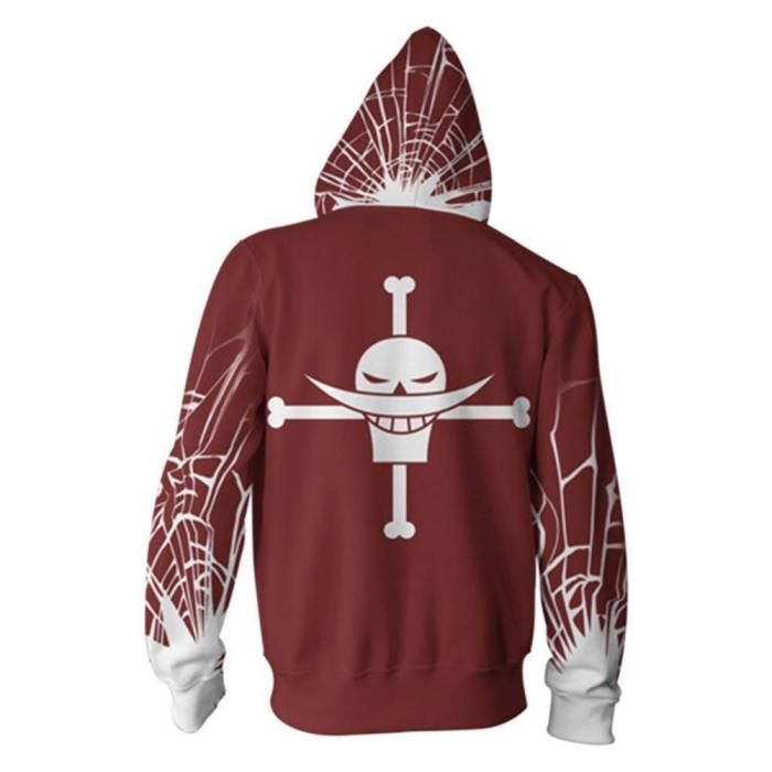 Unisex White Beard Pirates Hoodies One Piece Zip Up 3D Print Jacket Sweatshirt