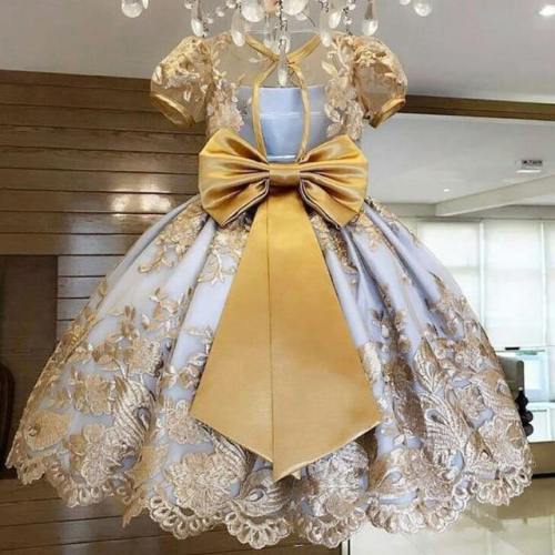 Princess Girls Tutu Flower Embroidered Ball Gown Wedding Party Dresses