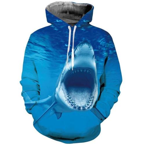 Mens Hoodies 3D Printed Shark Mouth Printing Hooded