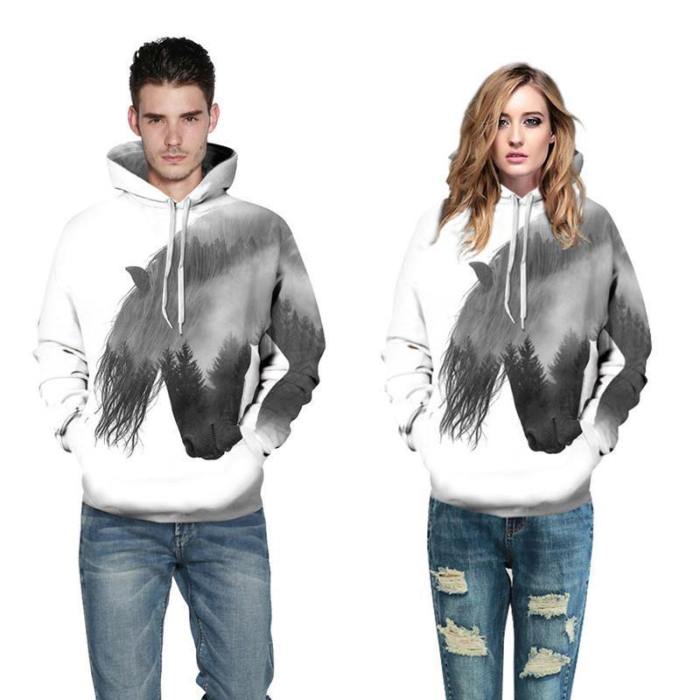 3D Print Hoodie - Forest Tree Horse Pattern Pullover Hoodie  Css033