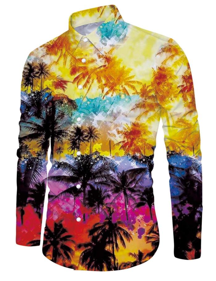 Mens Tropical Scene Printed Long Sleeve Shirt