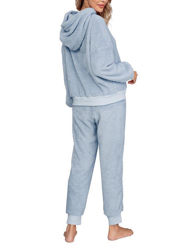Fluffy Hoodie And Jogger Pants Pajamas Set Sleepwear
