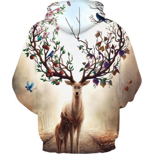 Fashion Pullover Sweatshirt Deer Print Hoodie