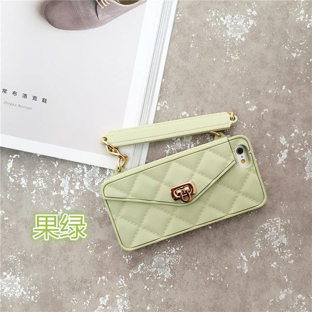 Quilted Pattern Wallet Phone Case With Hand Strap And Crossbody Chain