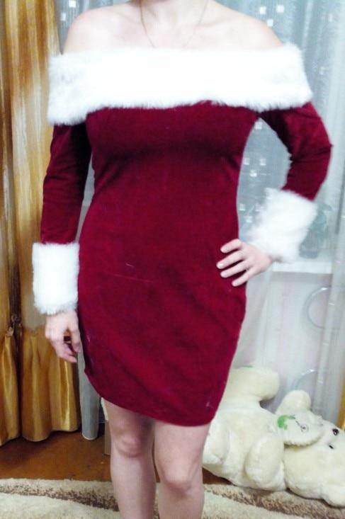 New Year Sexy Christmas Dress Women Adult  Red Long-Sleeve Strapless Party Dress Festival Clothes Off Shoulder Plus Size Xxl-M