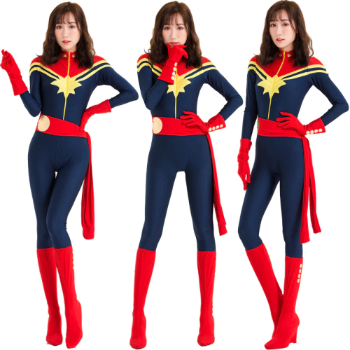 Captain Marvel Carol Danvers Superhero Adult Halloween Jumpsuit Suit