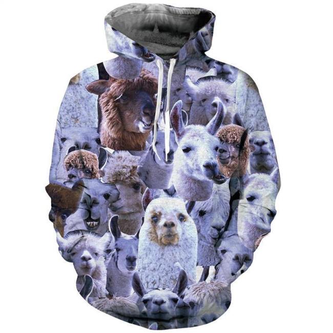 Mens Hoodies 3D Printing Hooded Sheep Printed Pattern Sweatshirt