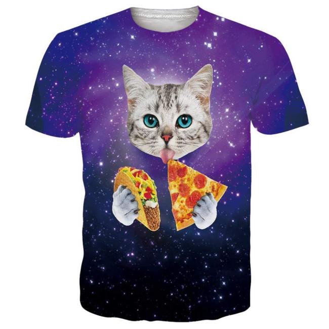 Mens T Shirts Galaxy Pizza Cat Printing Tee